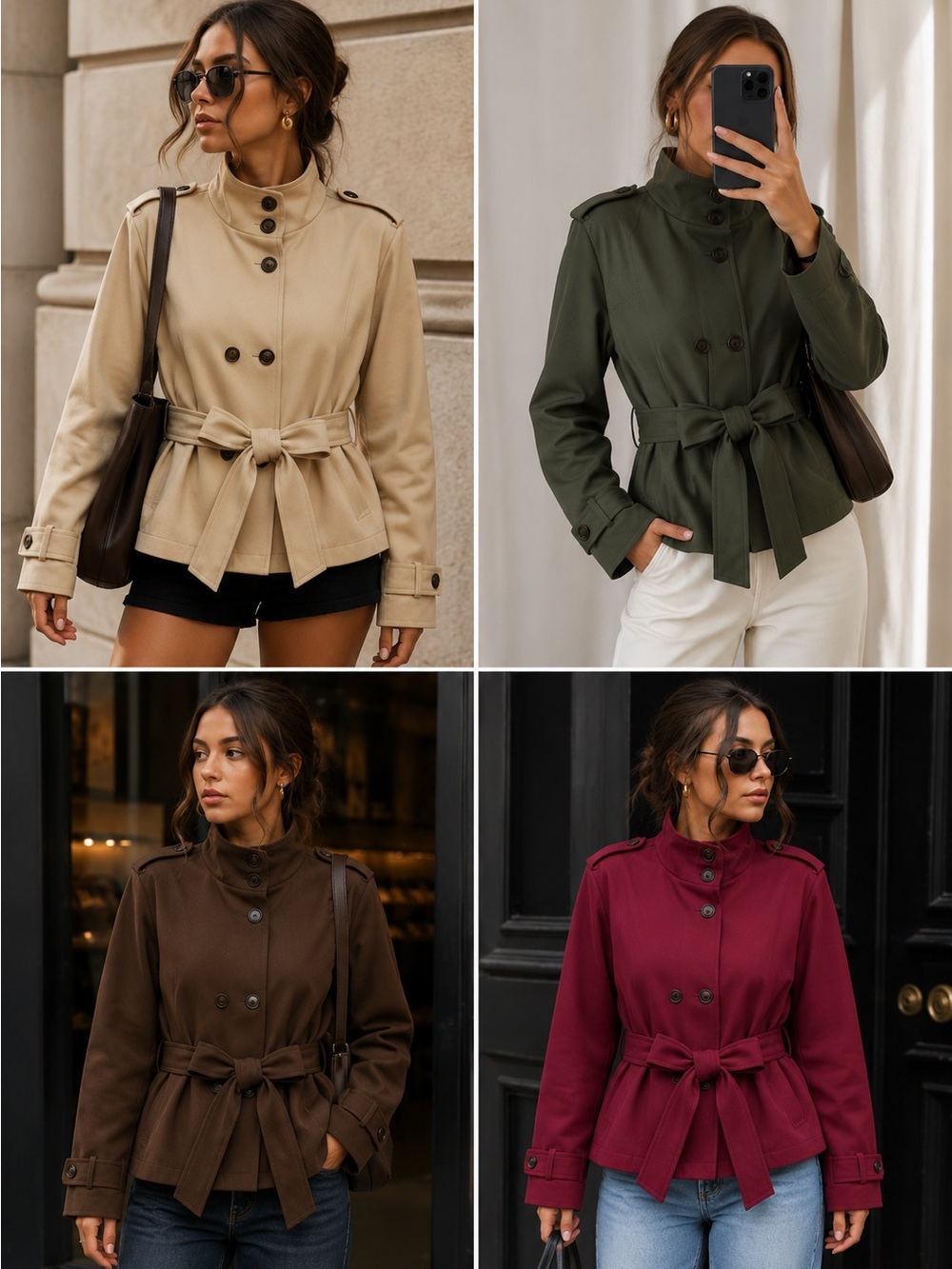 Belted Funnel-Neck Jacket